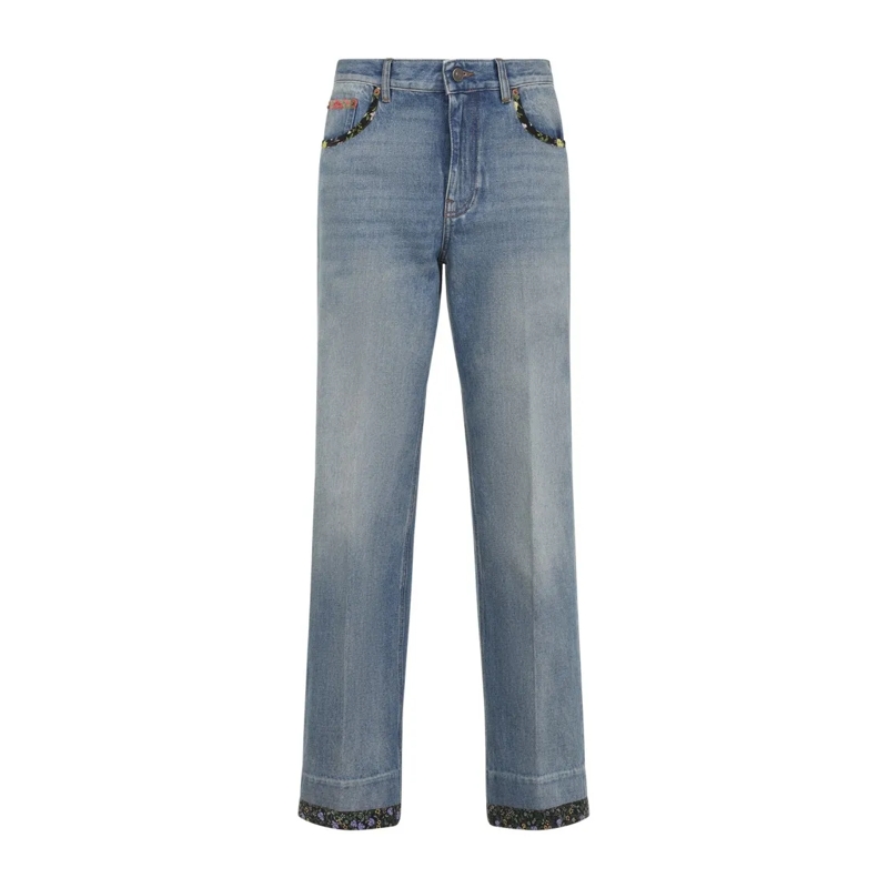 Valentino Garavani Jeans Light Blue Denim Jeans With Floral Details Blue