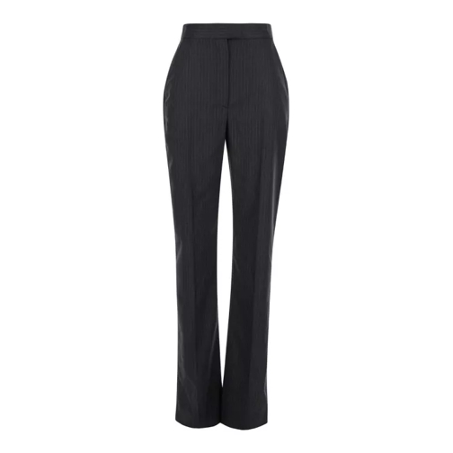 Alexander McQueen Grey Pinstripe High Waist Pants In Wool Black 