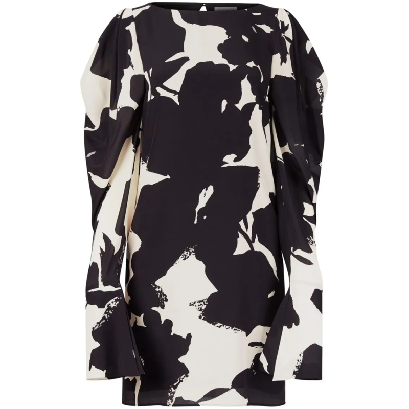 Nina Ricci Mini-jurk Abstract Print Silk Twill Shift Dress Black
