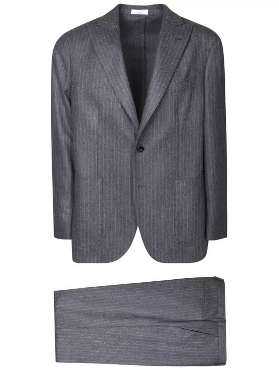 Boglioli Beige And Gray Pinstripe Suit Grey