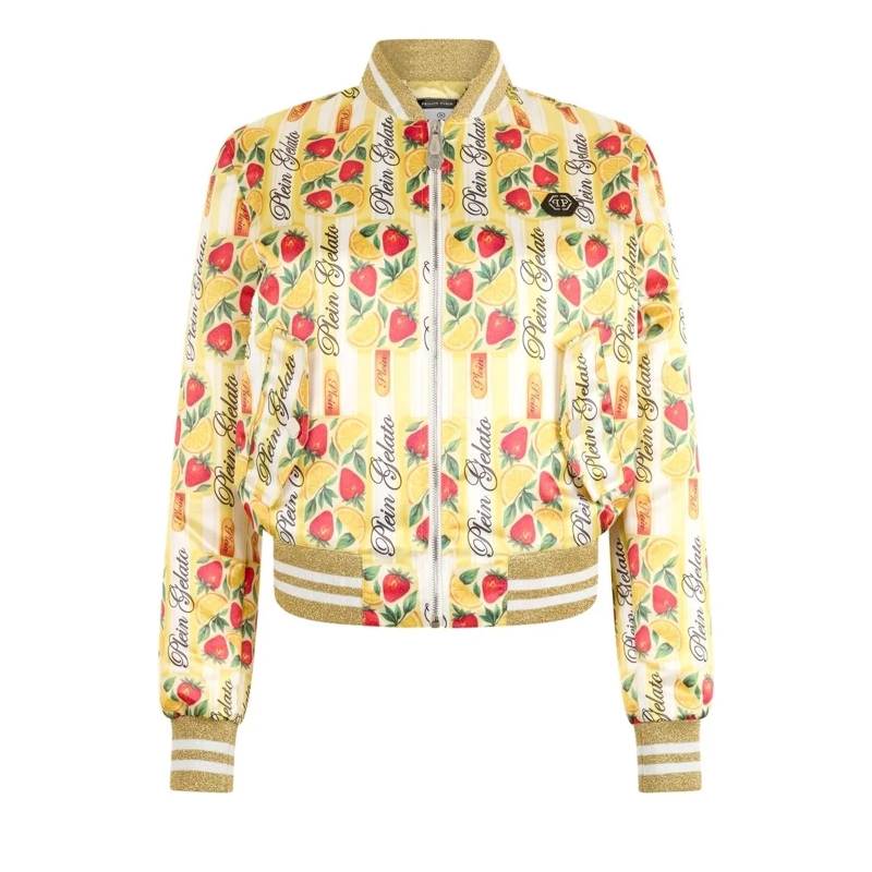 Philipp Plein Blouson Satin Bomber Jacket Ice Cream gelb