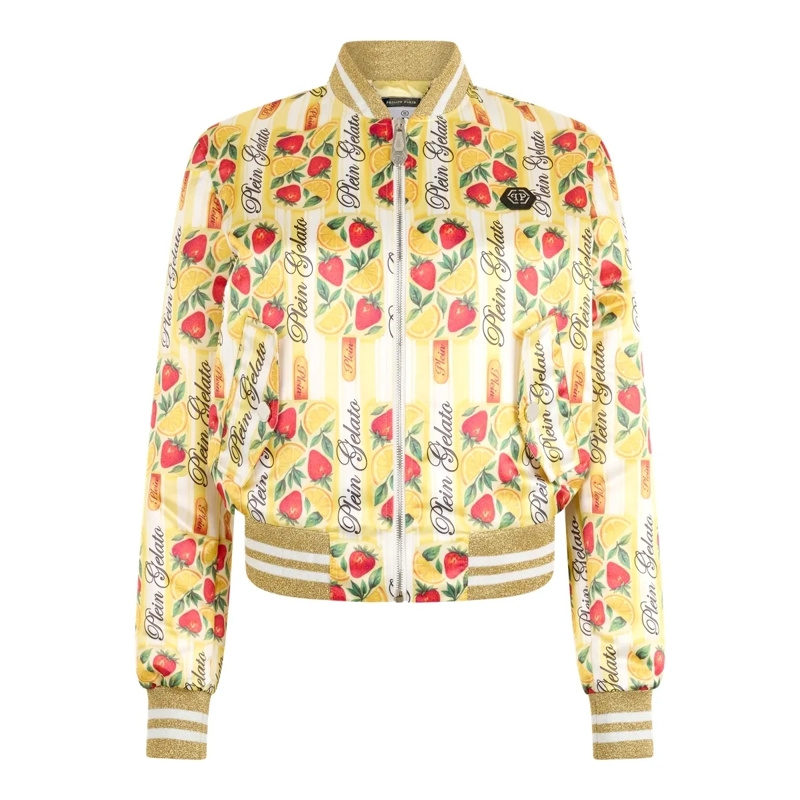 Philipp Plein Daunenjacke Satin Bomber Jacket Ice Cream gelb