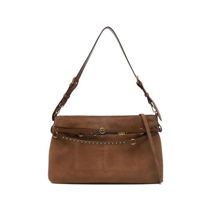 Pinko Sac à bandoulière Brown Calf Leather Shoulder Bag With Gold-Tone Har Brown
