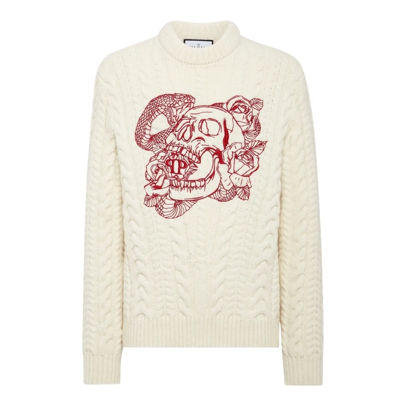 Philipp Plein Sweatshirt Rundhalspullover Skull weiss