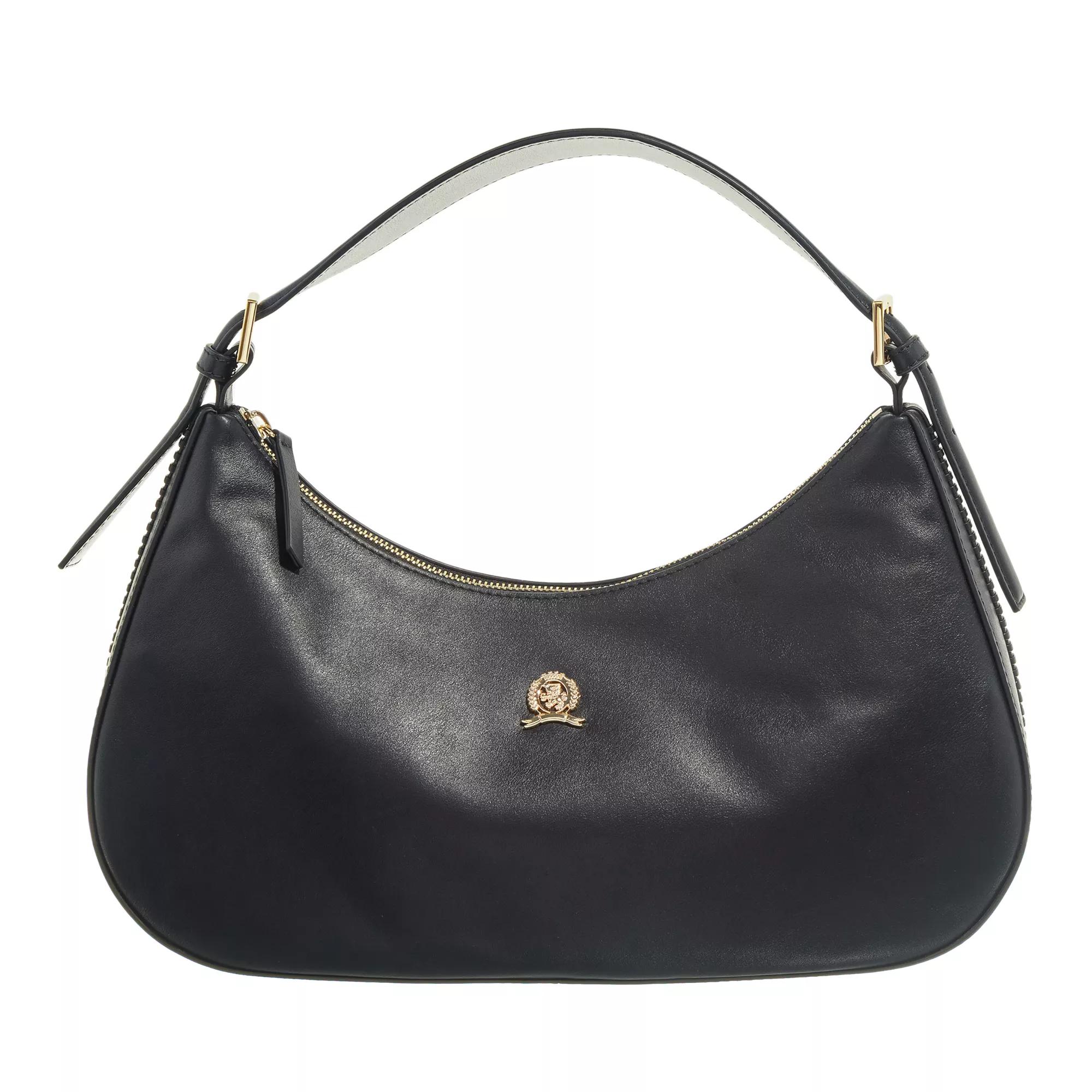 Tommy Hilfiger Hobo Bags - Crest Leather Hobo - Gr. unisize - in Schwarz - für Damen