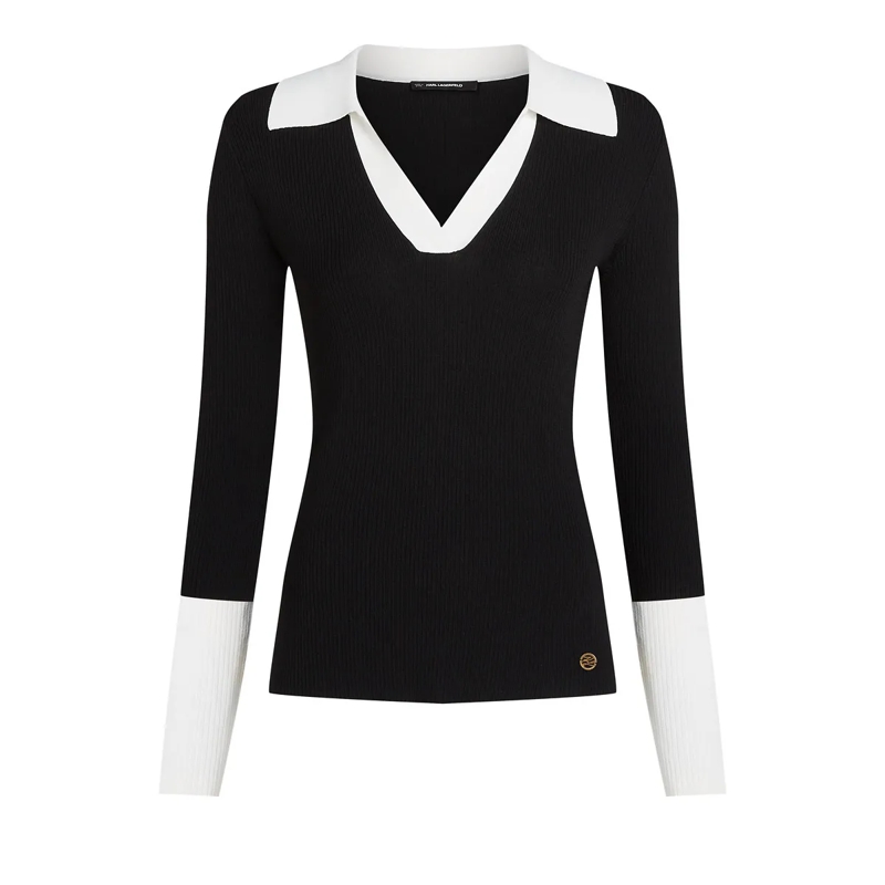 Karl Lagerfeld Gestricktes Oberteil Monochromes Poloshirt weiss