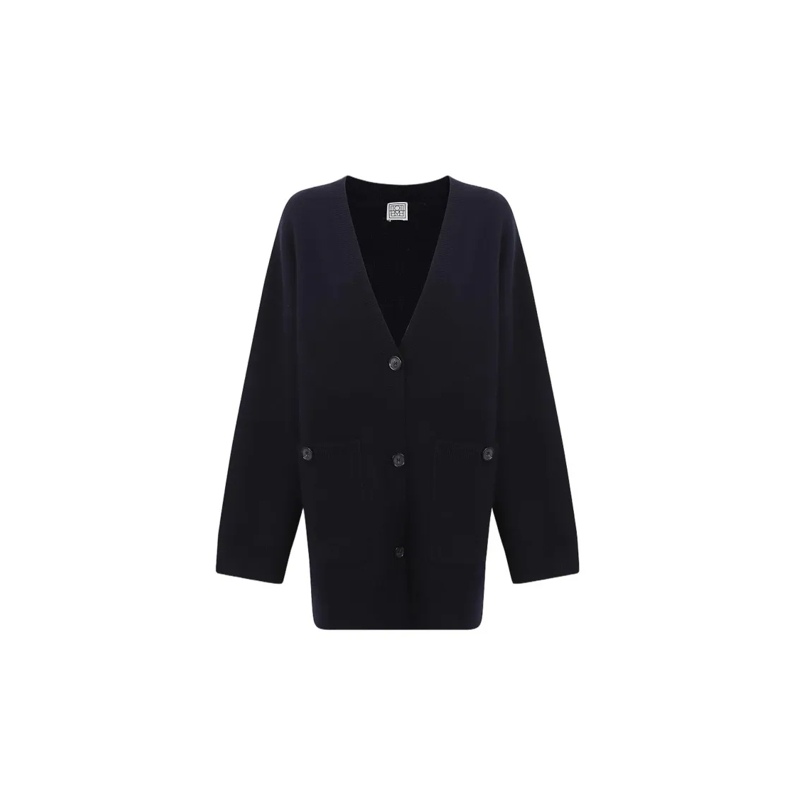 TOTEME Strickjacke Deep V-Neck Longline Cardigan With Button-Down Fro Black