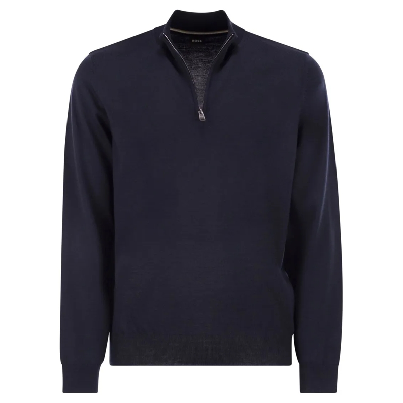 Boss Strickjacke Virgin Wool Jumper With Zip Collar Black