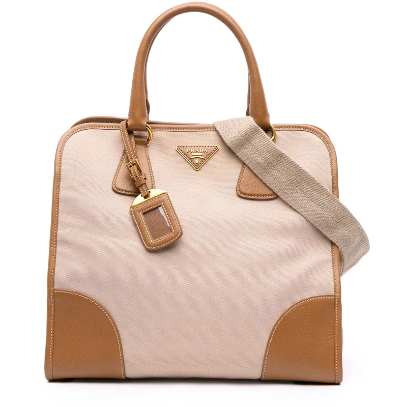 Prada Sac à bandoulière Saffiano Trimmed Canvas Canapa Satchel braun