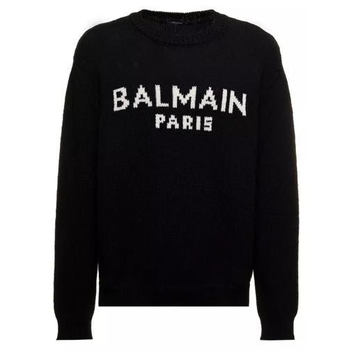 Balmain Black Merino Wool Crew Neck Sweater With Logo Black 