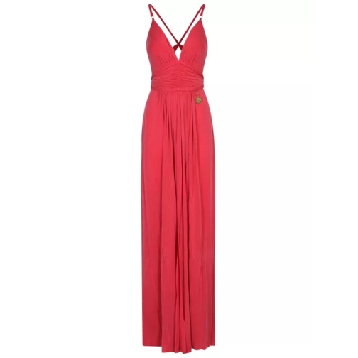 Elisabetta Franchi V-Neck Pleated Gown Red 
