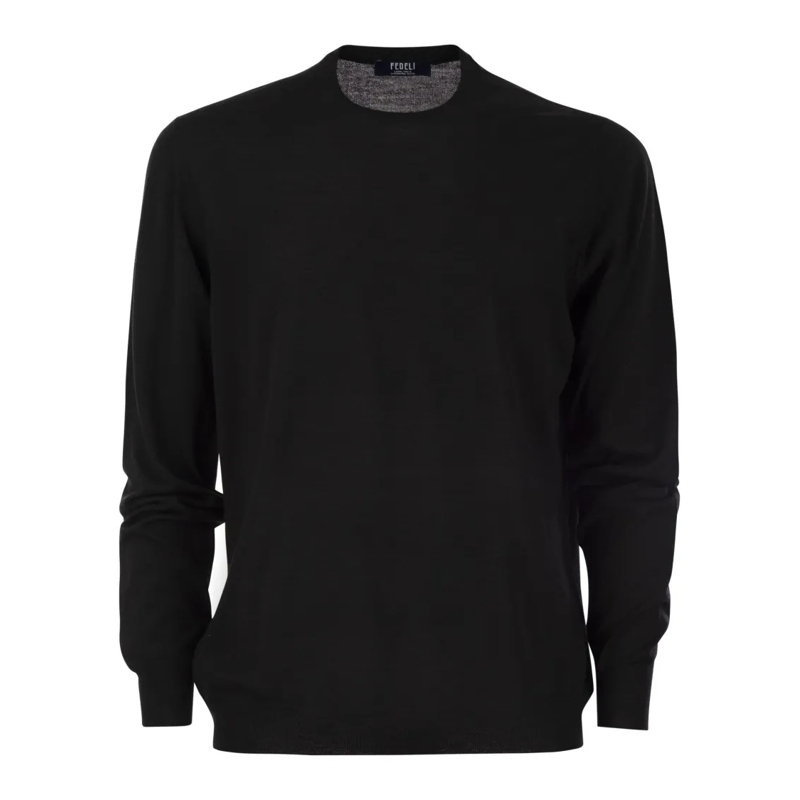 Fedeli Pullover Crew-Neck Sweater In Superfine Virgin Wool Black