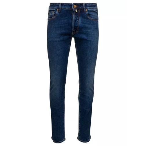 Jacob Cohen Blue Slim Five Pockets Jeans With Logo Patch In St Blue Slim Fit Jeans