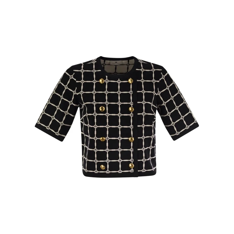 Elisabetta Franchi Cardigan Jacquard Logo Cardigan With Gold Buttons Black