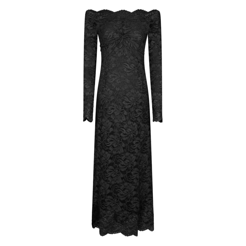 Paco Rabanne  Floral Lace Midi Dress Black
