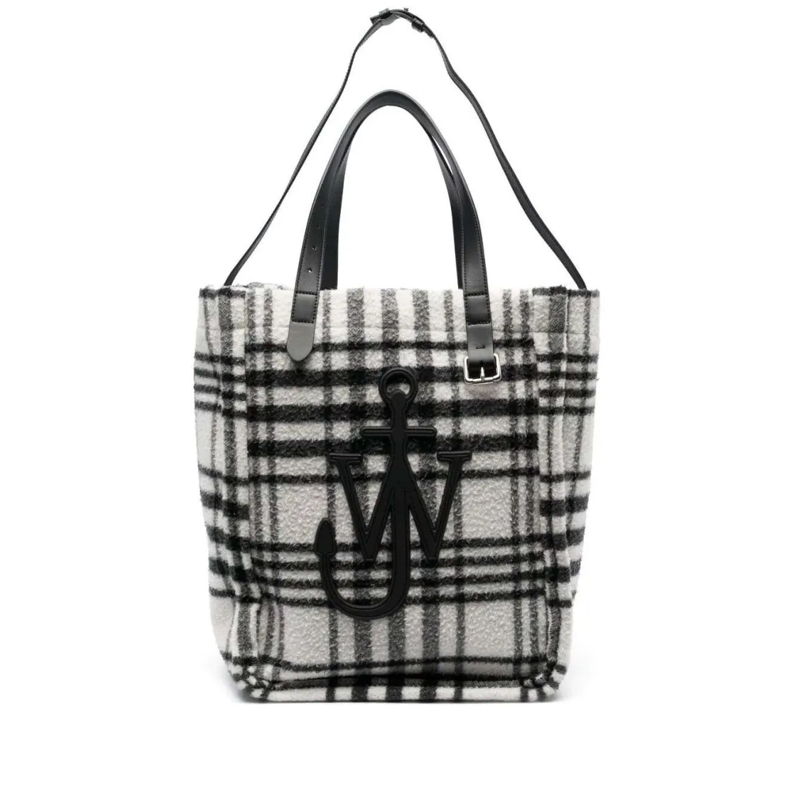 J.W.Anderson Fourre-tout Belt Plaid-Check Virgin-Wool Tote Bag White