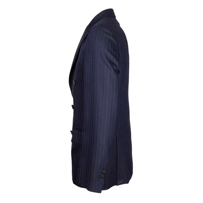 Golden Goose Blazer Blue Journey Double-Breasted Pinstriped Wool Jacke Dunkelblau(Image 3)