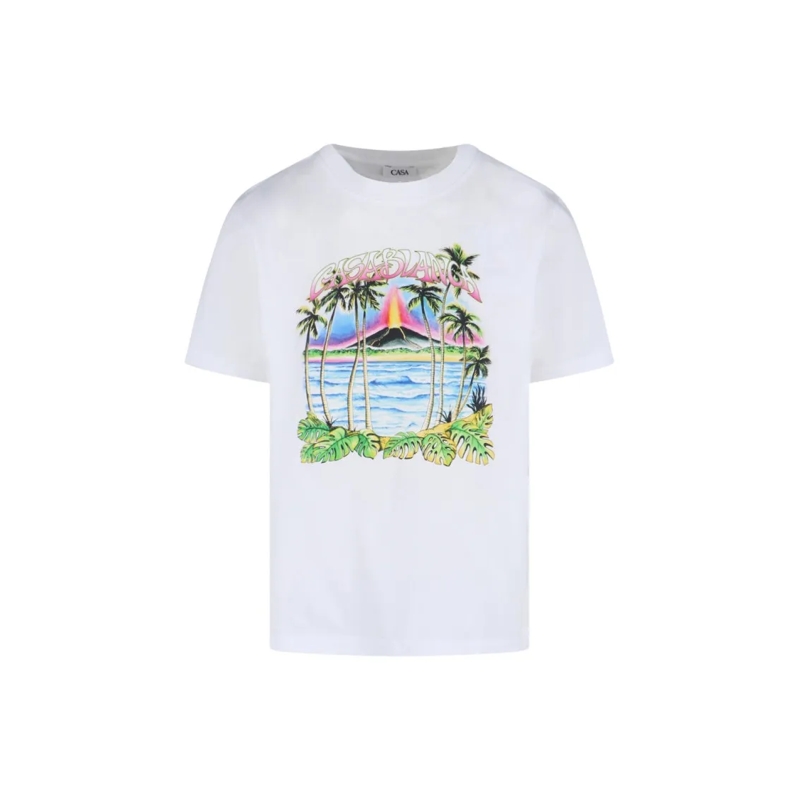 Casablanca T-shirt Organic Cotton T-Shirt With Colorful Volcano Print White