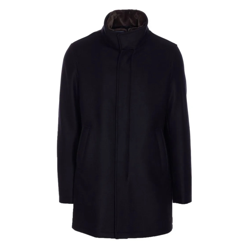 Herno  Dark Blue Coat With Shearling Collar Black