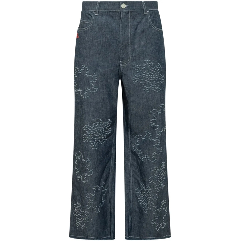 Marni Jeans Boyfriend Pantaloni con Tasche e Motivo Grafico Allover blau