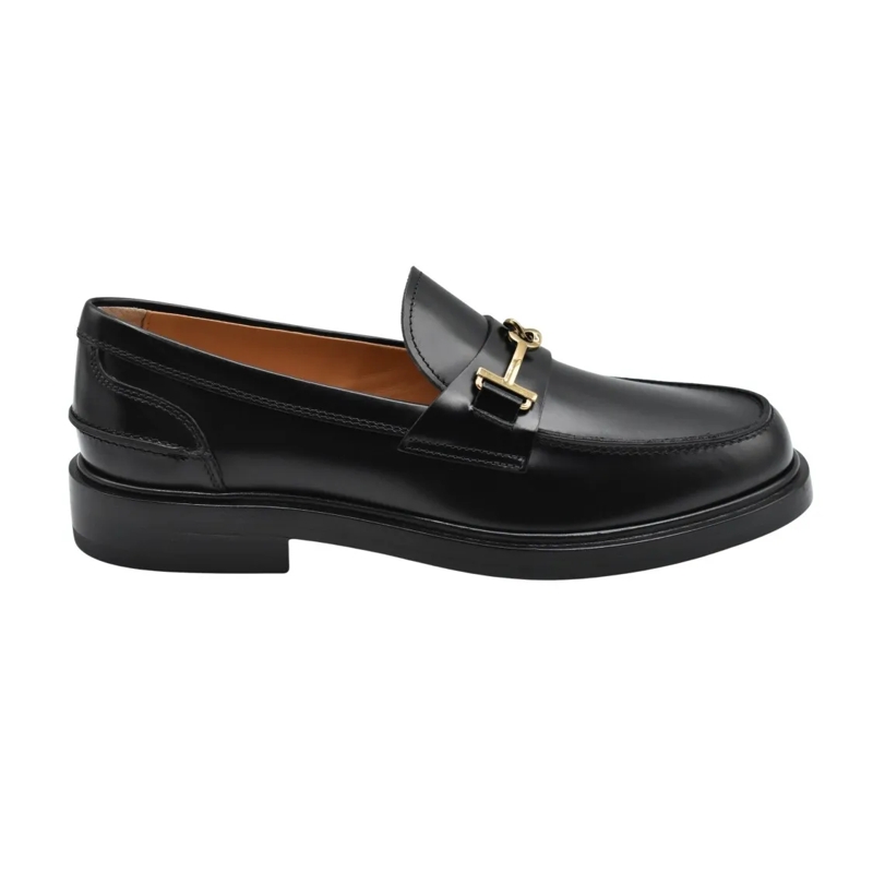 Tod's Ballerinas Laced Black Flat Shoes With Gold-Tone Detail Black
