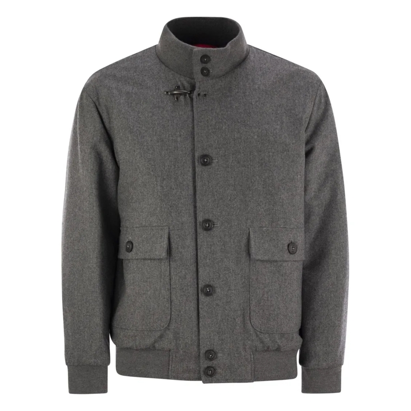 Fay Blouson aviateur Water-Repellent Wool Flannel Bomber Jacket Grey
