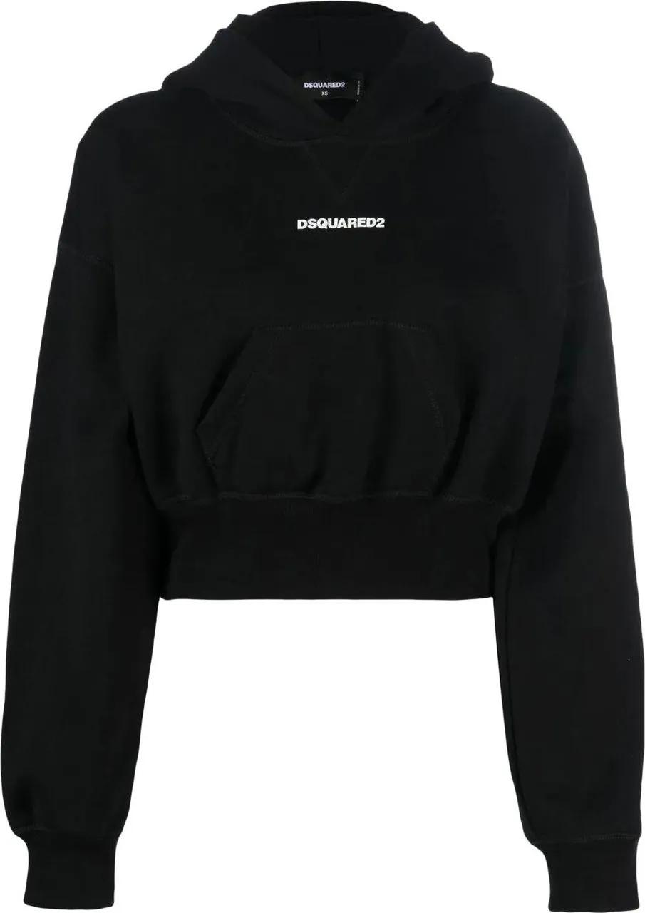 Thumbnail - Dsquared2 - Attached Cap Cropped Hoodie - Größe M - schwarz