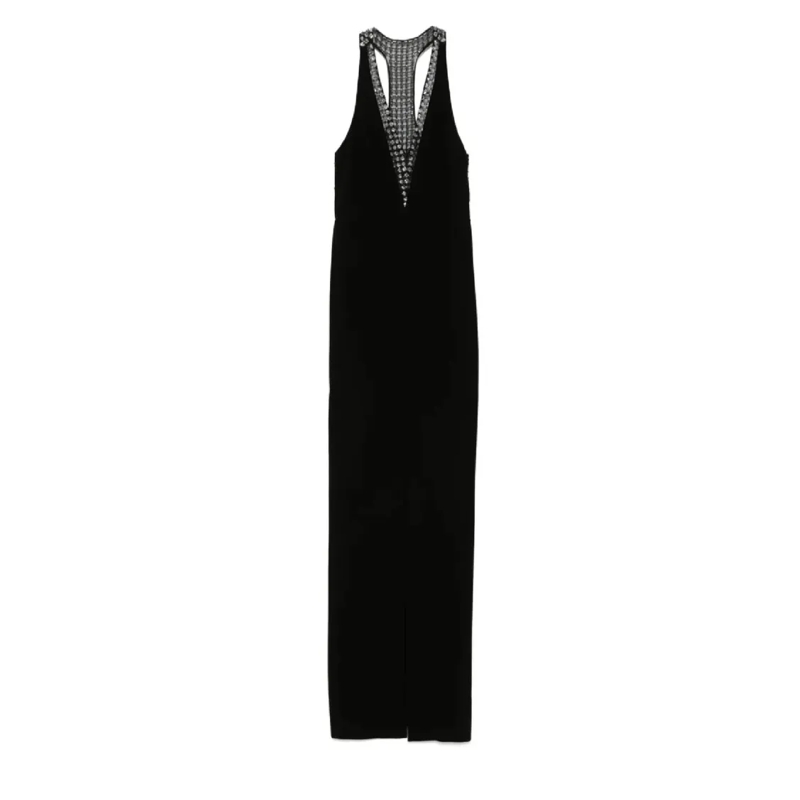 Max Mara  Sophisticated Evening Dress With Deep V-Neckline A Black