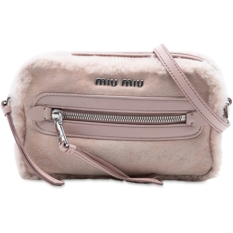 Miu Miu Schultertasche Shearling and Suede Camera Bag rose