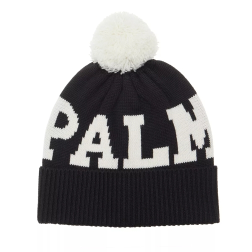 Palm Angels Logo Pompon Beanie    Black White Chapeau en laine