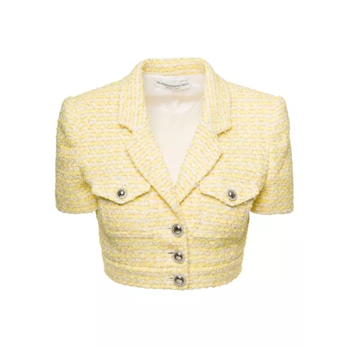 Alessandra Rich Cropped Jacket With Pockets And Silver Buttons In  Yellow 