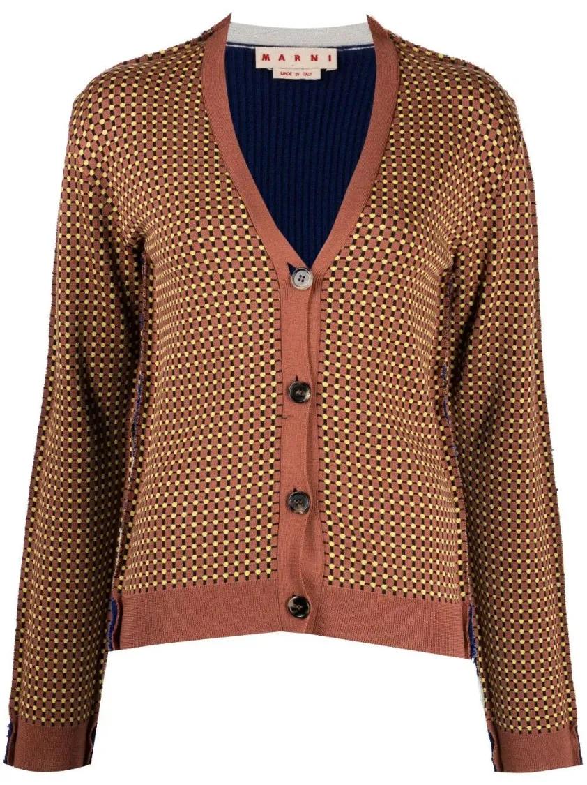 Thumbnail - Marni - Graphic-Print V-Neck Cardigan - Größe 42 - braun
