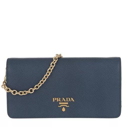 Prada Logo Wallet On Chain Saffiano Leather Bluette Kedjeplånbok
