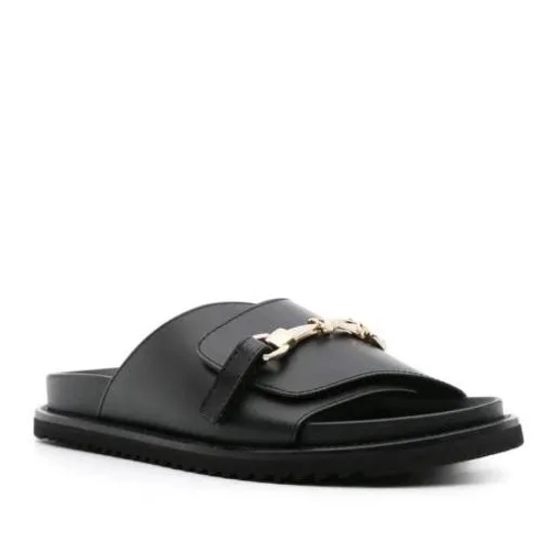 Doucal's Logo-Buckle Leather Slides Black Slip-in skor