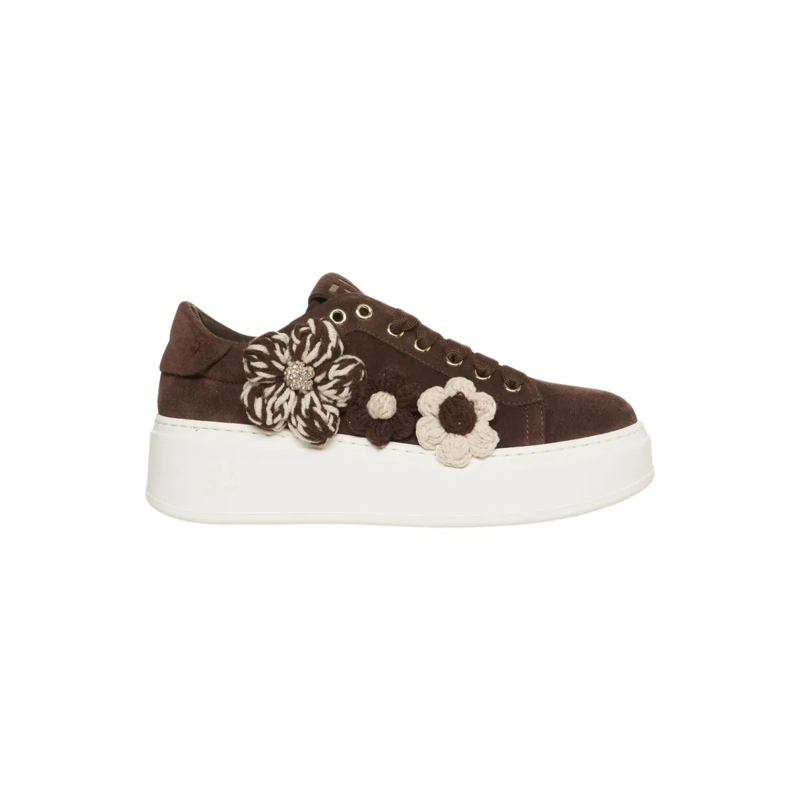 Gio+ Sneaker basse Suede Sneakers With Decorative Floral Appliqués White