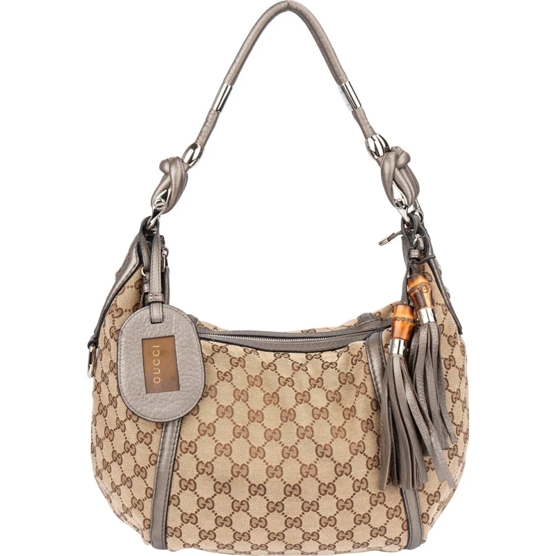 Gucci Schultertasche Gucci GG Monogram Bamboo Horsebit Hobo Bag braun