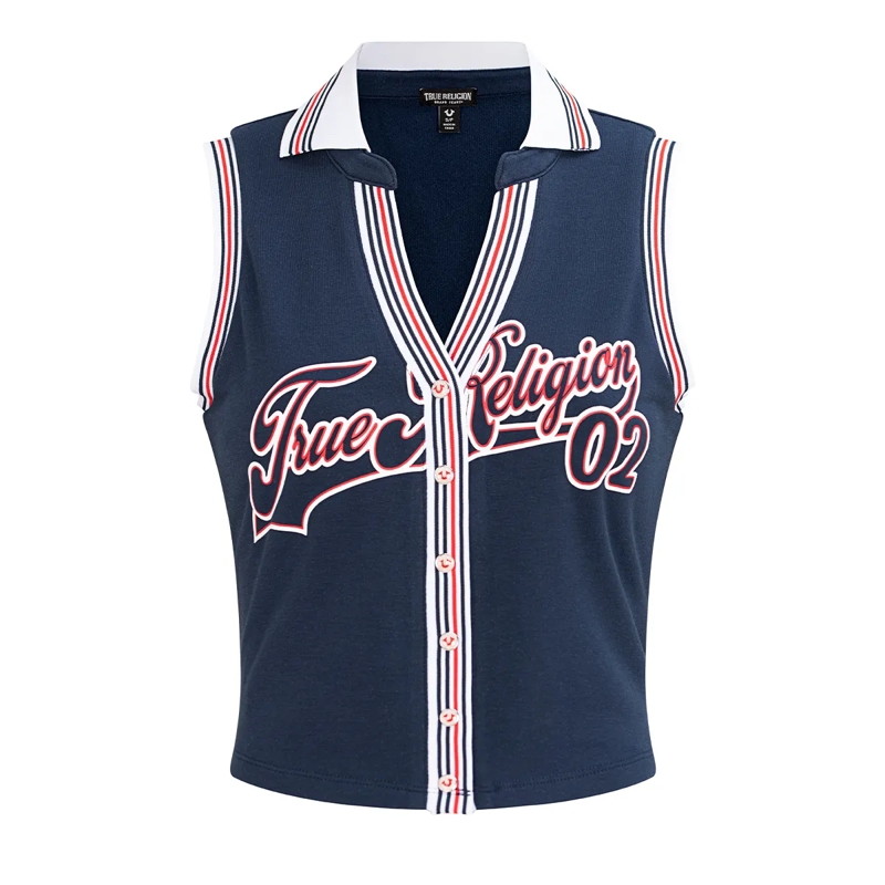 True Religion Crop-Top SPORTY TERRY POLO TOP blau