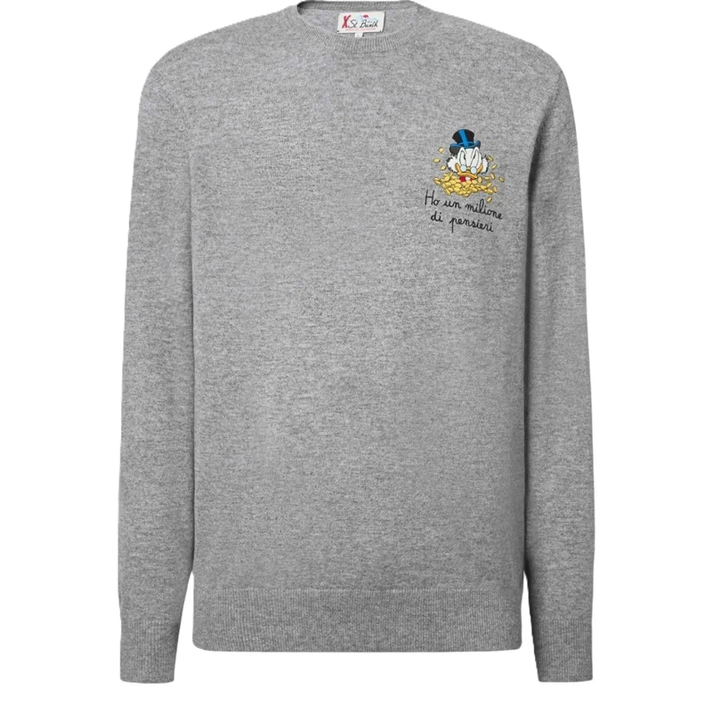 Mc2 Saint Barth Trui Lightweight Knit Sweater With Embroidered Graphic  Grey