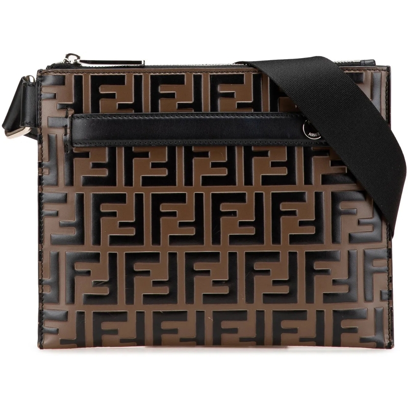 Fendi Schultertasche FF Embossed Leather 1974 Crossbody braun