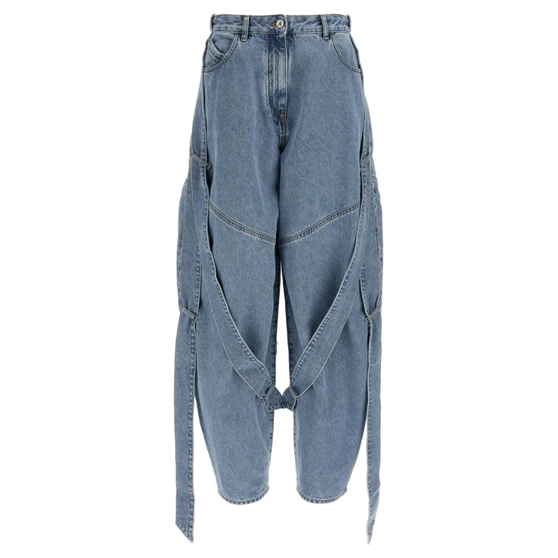 The Attico Jeans Washed Denim Tape Jeans Blue