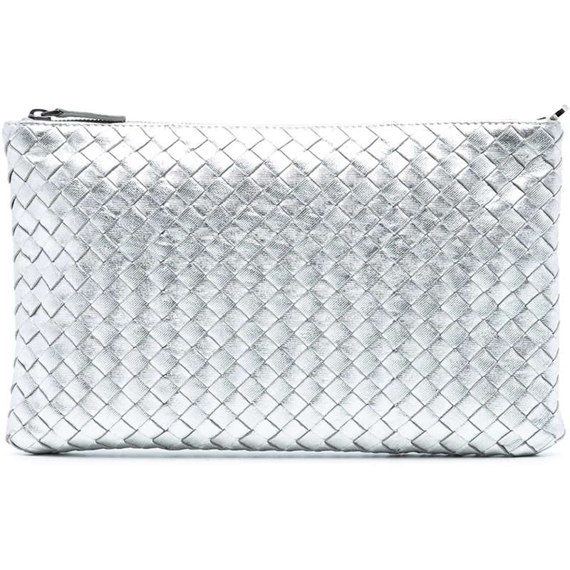 Bottega Veneta Clutch Metallic Leather Intrecciato Clutch silber