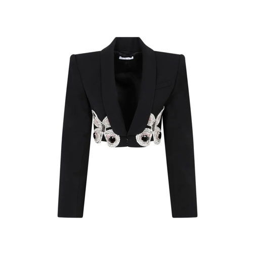 AREA Blazer Black Wool Embroidered Butterfly Cropped Blazer Black