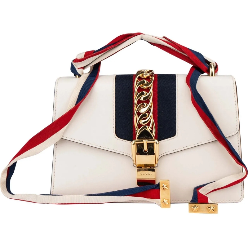 Gucci Schultertasche Gucci White Leather Sylvie Handbag weiß