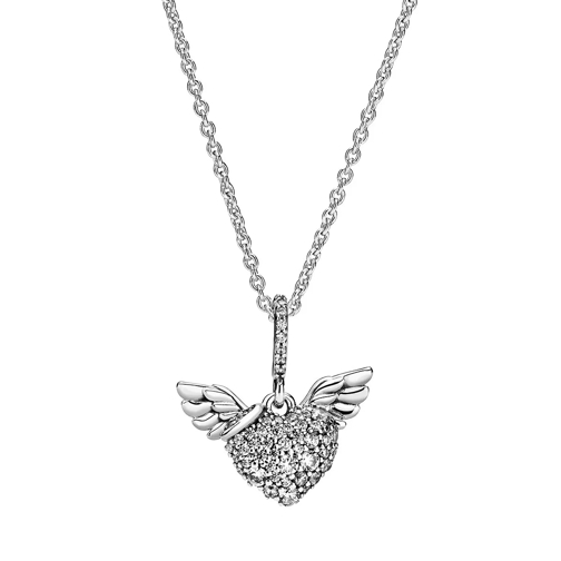 Pandora Pavé-Herz und Engelsflügel Halskette Sterling silver Kurze Halskette