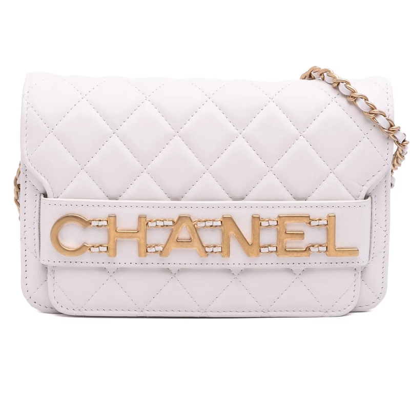 Chanel Sac à bandoulière Medium Quilted Calfskin Enchained Flap weiß