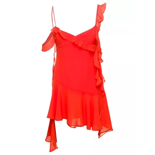 Andamane Miranda Minidress With Ruches In Red Silk Orange 