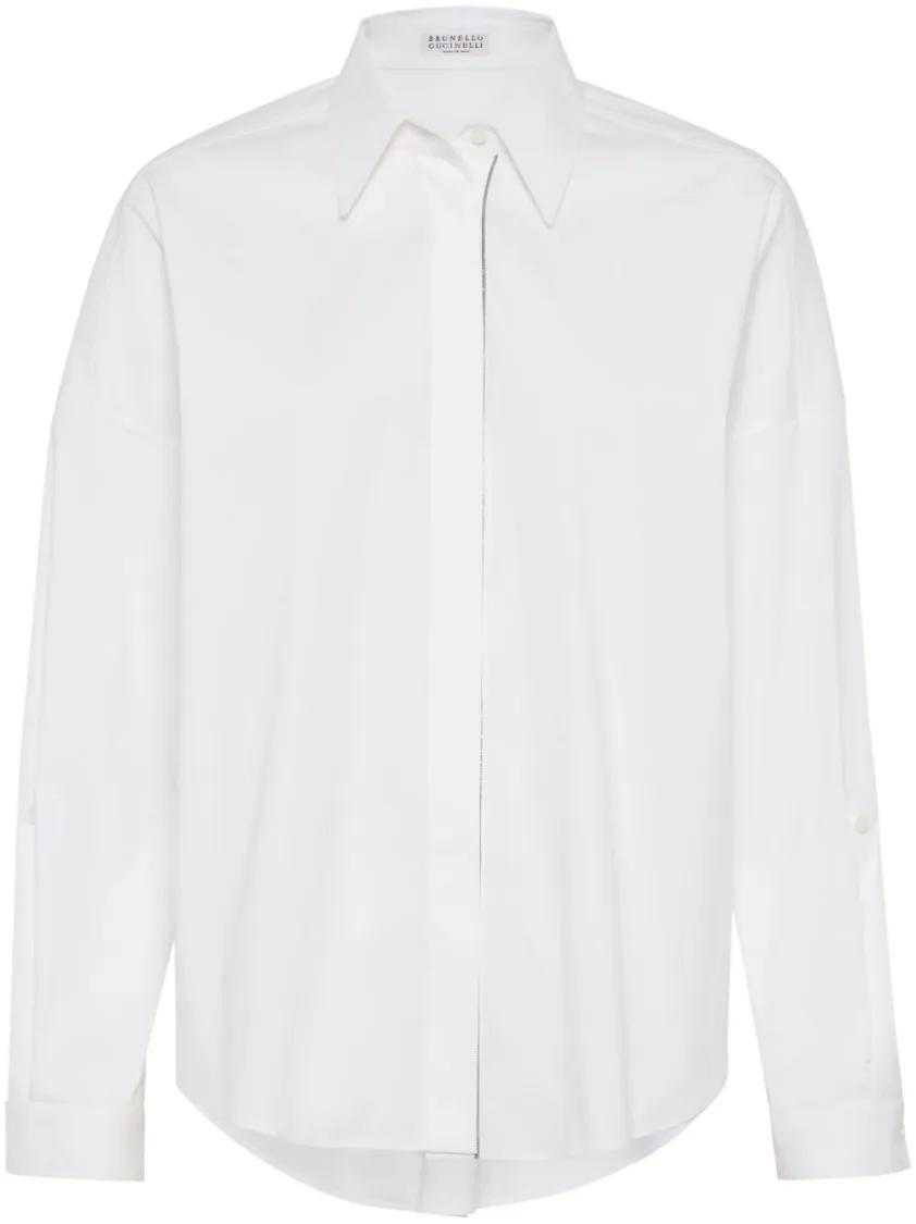 Thumbnail - Brunello Cucinelli - Bead Embellished White Poplin Shirt - Größe XS - white