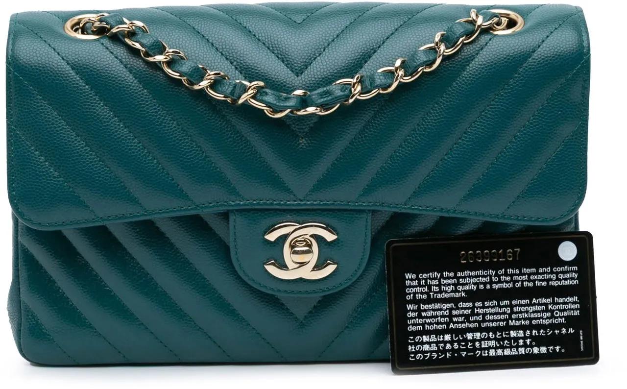 Chanel Small Classic Chevron Caviar Double Flap blau Schultertasche