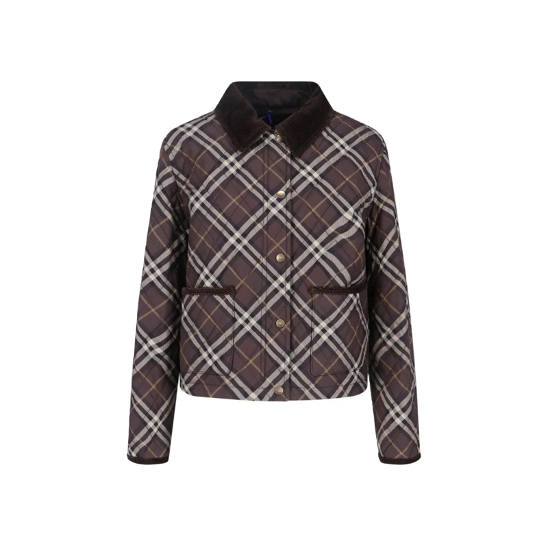Burberry Overgangsjas Cropped Checkered Jacket With Contrast Corduroy Co Brown