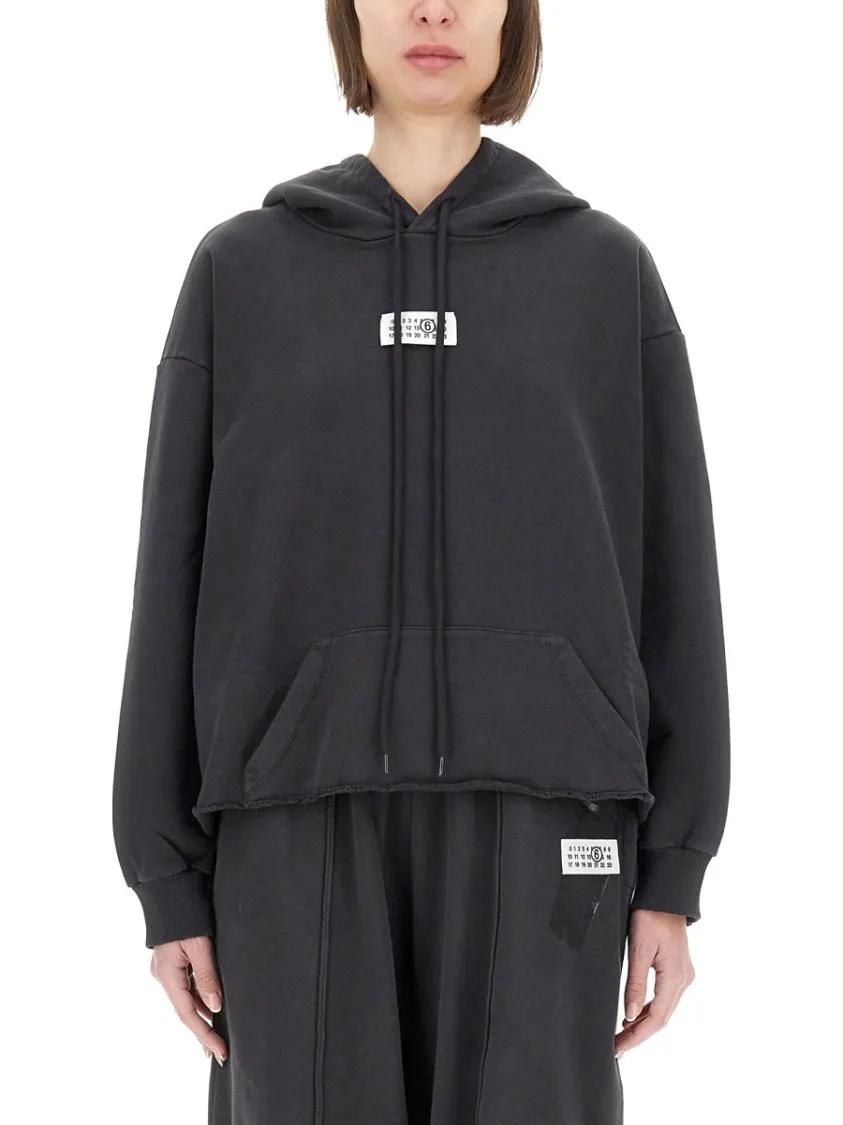 Thumbnail - MM6 Maison Margiela - Relaxed Fit Cropped Hoodie - Größe L - schwarz